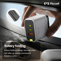 Chargeur rapide USB-C Miccell 100W GAN avec 1 port USB-A et 2 ports USB-A, chargeur mural USB-A pour tous les produits intelligents