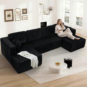 طقم أريكة على شكل حرف U مع مقاعد استرخاء مزدوجة، أثاث قماشي كبير قابل للتعديل، إسفنج عالي الكثافة ومبطن بالتفريغ للشحن - Product Image 1