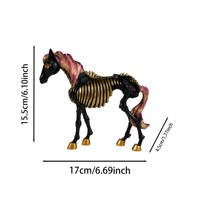 Figurine de cheval squelette en résine, crinière noire, dorée et rose, statue d'animal pour Halloween, décoration de bureau, de maison et de table, artisanat, art, cadeau
