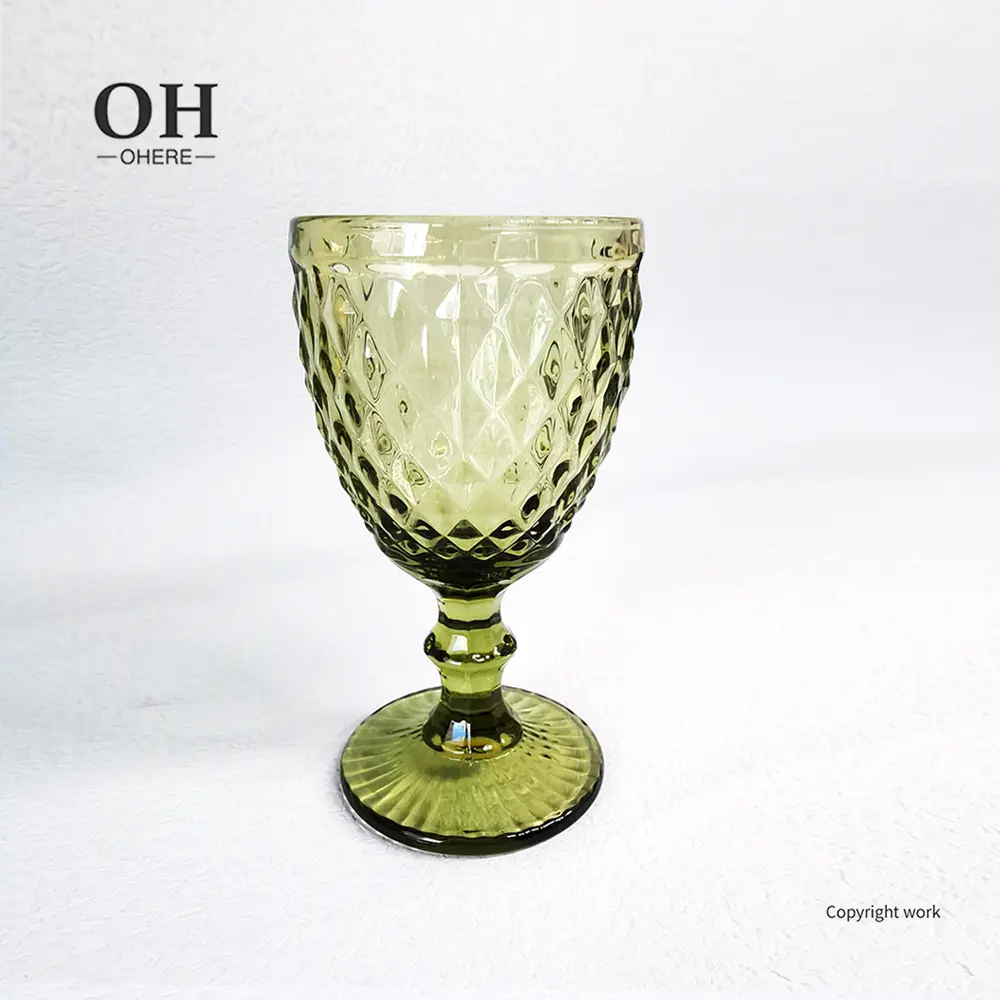 Wedding supplies Unique crystal cup goblet colored wine glass dark green embossed water goblets on sale for wedding wine cup