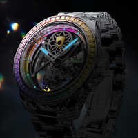 Montre automatique squelette tourbillon Bonest Gatti à lunette arc-en-ciel, boîtier transparent, verre saphir lumineux, étanche 3 ATM, modèle BG7002 – Meilleure vente
