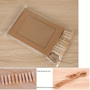 Guirlande de 56 pouces avec pinces en corde de jute faites à la main pour photos murales, en papier kraft naturel noir et blanc, pour cadres photo suspendus créatifs et drapeaux décoratifs - Product Image 2
