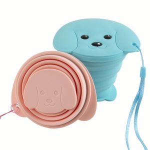 Vasos Infantiles Personalizados con Logotipo de 6 oz, Vaso Plegable Libre de BPA, Vaso de Viaje de Silicona Plegable para Niños con Tapa de Perrito - Product Image 1