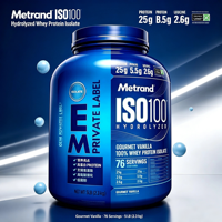 Poudre de protéines de lactosérum isolée Metrand ISO100, hydrolysée, faible teneur en sucre, pour la musculation, complément alimentaire