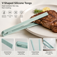 Pinces alimentaires en silicone de qualité alimentaire, résistantes aux hautes températures, antidérapantes et anti-brûlures, en forme de V, pour barbecue, steaks et buffets