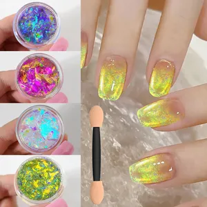 1 pot de poudre opale Aurora effet caméléon pour nail art, pigments irréguliers effet miroir magique, flocons chromés sirène, paillettes scintillantes effet nuage brocart & - Product Image 1