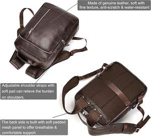 Mochila de Cuero Genuino para Hombre, Estilo Vintage, Resistente, para Viajes, Negocios, Casual, Deportes, Estudiantes, con Cierre para Laptop - Product Image 6