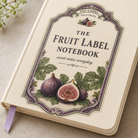 Carnet personnalisé LABON avec étiquette de fruits, couverture crème, illustration vintage de figue, pages lignées, marque-page ruban violet, journal alimentaire OEM ODM
