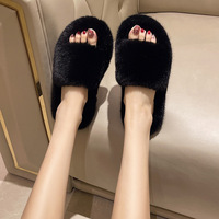 Pantuflas de Piel Sintética 2026, OEM ODM, Logotipo Personalizado, Suela de Goma, Cálidas y Acogedoras, Punta Abierta, para Interiores y Exteriores, Pantuflas de Casa de Felpa