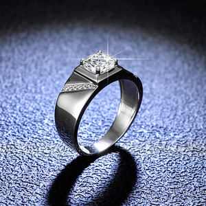 Anel de Moissanite Clássico OAHLAN com Inlay de <span class=keywords><strong>1CT</strong></span>, Corte Redondo Brilhante, Banho de Platina, Prata Esterlina S925, Aliança de Casamento Masculina, Aniversário - Product Image 2