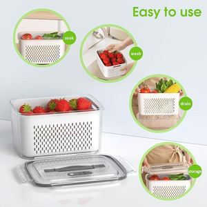 Fruit <b>Storage</b> Containers for Fridge Organizers <b>Bins</b> with Colander Clear Lettuce Keeper with Lids and Handle Fruit <b>Storage</b> <b>Bins</b> - Product Image 2