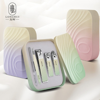 Ensemble de coupe-ongles Longhui en acier au carbone à double face, grande ouverture, 5 pièces, avec outil de manucure pour usage domestique, kit de manucure tranchant