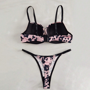 Ensemble de lingerie en satin imprimé léopard pour femmes, soutien-gorge sans bretelles et string, sous-vêtements sexy doux d'été, deux pièces - Product Image 5