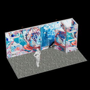 Stand de Exhibición Mega Corner Personalizado de 6*3M, Pantalla con Caja de Luz SEG, Panel Trasero Multipanel con Gráfico de Textura de Mármol con Diseño de Olas Oceánicas - Product Image 4
