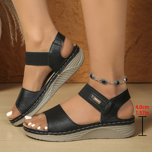 Women Large Casual Beach <b>Sandals</b> Summer New Thick Sole Elastic Comfortable Roman Wedge <b>Sandals</b> - Product Image 4