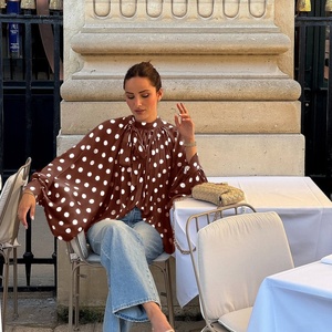 <span class=keywords><strong>Chemise</strong></span> à <span class=keywords><strong>pois</strong></span> de style rétro français, style féminin, haut de gamme, manches bouffantes, nœud, tissu de coton, haut élégant - Product Image 2