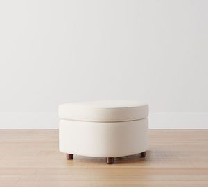 Muebles de sala de estar blanco crema pequeño acolchado redondo terciopelo copetudo reposapiés Gideon otomano con almacenamiento - Product Image 4