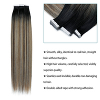Extensiones de Cabello Adhesivas para Mujer, Cabello Lacio Rizado Rubio, 20 Piezas/Paquete, 50g, 26 Pulgadas, Negro Marrón