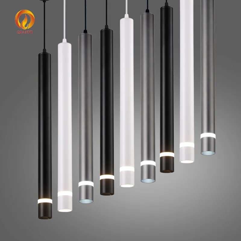 Lampe LED suspendue en aluminium forme de cylindre, design moderne, minimaliste, luminaire décoratif d'intérieur, disponible en noir et en blanc, nouveau modèle