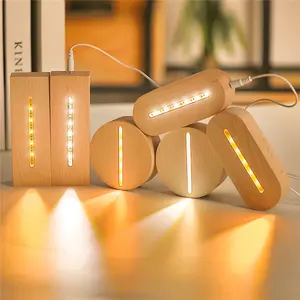 Lampu LED Persegi Panjang Seni Resin, Dasar Tampilan Lampu Kristal Buatan Tangan Kayu Lampu Malam Dekorasi Berdiri