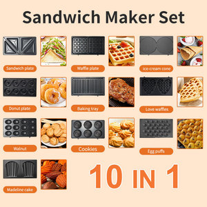 Machine à sandwichs multifonctionnelle 10-en-1 avec plaques amovibles, gaufrier, machine à beignets, crêpière, grill électrique antiadhésif pour <span class=keywords><strong>petit</strong></span>-déjeuner - Product Image 2