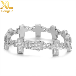 New Design Iced Out <b>Cross</b> Bracelet Women's Hip Hop Jewelry Gold Plated Brass Full Diamond <b>Cross</b> Link <b>Chain</b> Bracelet - Product Image 2