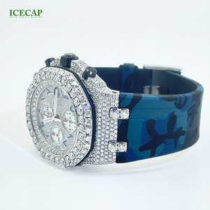 Orologio da Uomo Buss Down di Lusso con Cinturino Blu, Quadrante con Numeri Arabi, Movimento Automatico, Orologio Hiphop con Diamanti VVS Moissanite Impermeabile - Product Image 4