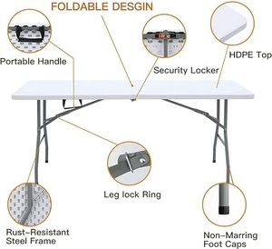 Foldable Heavy Duty <strong>Table</strong> Dining <strong>Card</strong> Long <strong>Table</strong> Indoor Outdoor Fold up Picnic <strong>Folding</strong> Portable Plastic <strong>Tables</strong> for Party - Product Image 4