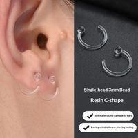 Cincin Hidung Bentuk C Resin Premium Bening 3mm Bola Tunggal Tak Terlihat, Cincin Pusar, Perhiasan Tindik Tubuh Aman untuk Kulit, Anti Selip