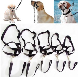 Set tali moncong anjing antigigit, penutup mulut anjing nilon dapat diatur dengan masker wajah dan pita pola padat - Product Image 5