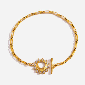<b>Flower</b> Shape Zinc Alloy <b>Bracelet</b> With Rhinestones Bezel Setting Gift Jewelry - Product Image 1