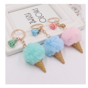 2026 In-stock Inventory Cute Ice Cream Keychain Cartoon Pendant Key Ring for Woman Bag Car Pompom Plush Key Chain