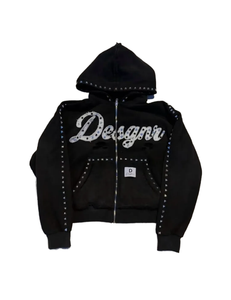 เสื้อผ้าสตรีทแวร์วินเทจผ้าฝ้ายแท้ 100% ไม่มีภาษีในสหรัฐอเมริกา ซิปแบบเฟรนช์เทอร์รี่เนื้อหนา ล้างสีแบบแอซิด ประดับคริสตัล ปักลายแบบซันเฟด - Product Image 1