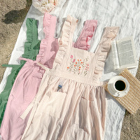 Tablier en coton brodé de fleurs personnalisé, à volants, doux, trois couleurs au choix, pour la maison, la cuisine, cadeau élégant, personnalisable, vente en gros