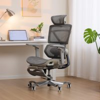 Chaise de bureau ergonomique intelligente AI moderne en maille ventilée avec repose-pieds rétractable et massage pour directionnels inclinables