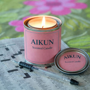 Bougie en pot en étain AIKUN, cire naturelle, avec étiquette personnalisée, parfum Goji, pour chambre, bureau, yoga, spa - Product Image 1