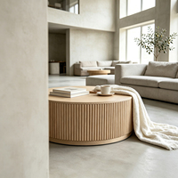 Table basse ronde cannelée en bois de frêne massif pour salon, vente en gros, OEM, ODM, taille personnalisée, directement de l'usine