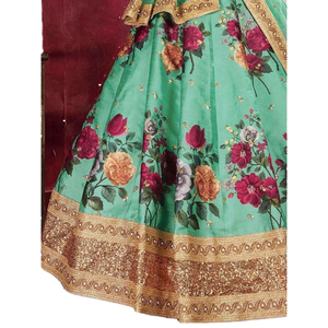 Imprimé floral vert Banglori Silk Groom Wear Lehenga Choli pour les cérémonies de mariage - Product Image 1