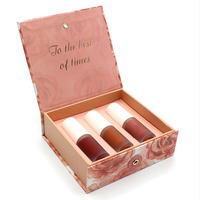 2024 logotipo personalizado de gama alta cosméticos Rosa lápiz labial caja de regalo con delineador tarjeta de agradecimiento
