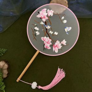 Round Fan With Ancient Style Embroidery Silk Hand Painted Floral Pattern Hanfu Cheongsam Party Accessory - Product Image 2