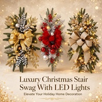 Guirlande de porte de Noël de luxe dorée et argentée, aiguilles de pin artificielles, feuillage scintillant, nœud décoratif pour les fêtes