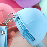 Dompet koin topi baseball warna permen kartun lucu, gantungan kunci mini, dompet wanita silikon