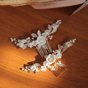 Fatto a mano in ceramica fiore con perline da sposa pettine in cristallo piccolo copricapo <span class=keywords><strong>per</strong></span> sposa damigella d'onore <span class=keywords><strong>accessori</strong></span> <span class=keywords><strong>per</strong></span> capelli da sposa - Product Image 6