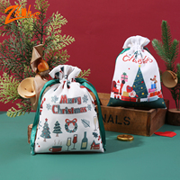 Sac cadeau avec cordon de serrage en polyester-coton Décorations de réveillon de Noël pour enfants avec impression numérique