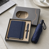 Coffret Cadeau d'Entreprise Personnalisé 2027 avec Couvercle Découpé et Boîte à Fenêtre, Carnet, Stylo, Parapluie Pliant, Emballage avec Logo OEM
