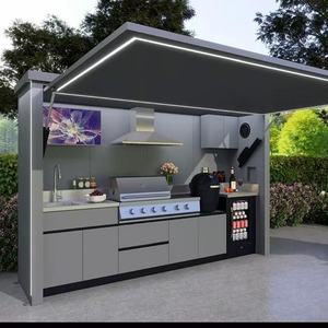 Abri de cuisine extérieur en acier inoxydable avec résistance au vent et à la pluie, équipé d'un évier et d'un réfrigérateur - Product Image 2