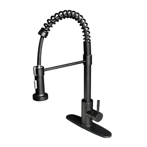 TOP1 AG Brass CUPC Spring Pull Down Stainless Steel Brushed Black Gourmet Pull Down Kitchen Sink Pull Out Spring Kitchen Faucets