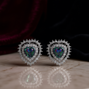 Orecchini a perno a forma di cuore ZL in argento 925 con cristalli di quarzo arcobaleno e pavé, gioielli di lusso da donna per feste - Product Image 2