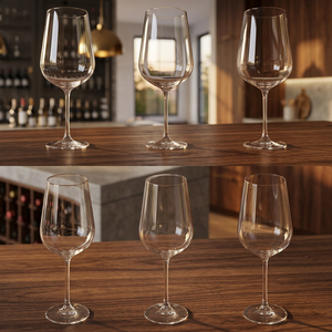 Set Camille Sibilla di 6 Calici da Vino Trasparenti da 770ml, Soffiati a Mano, Forma a Campana, Modello Galileo, Durevoli in Metallo, Plastica e Cristallo - Product Image 3