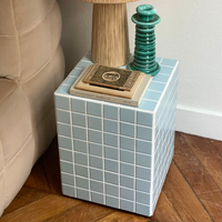 2025 Moderne Cube Mosaïque Bleu Ciel Joint Blanc Ora Table D'appoint pour Canapé, Chevet ou Plante Étagère
